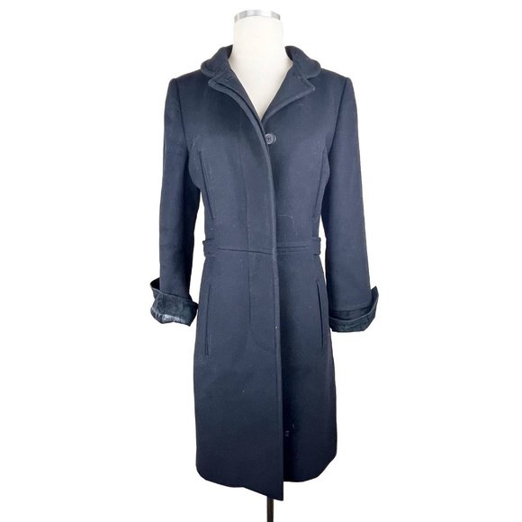 Gucci Black Wool Cashmere Leather Cuff Long Coat